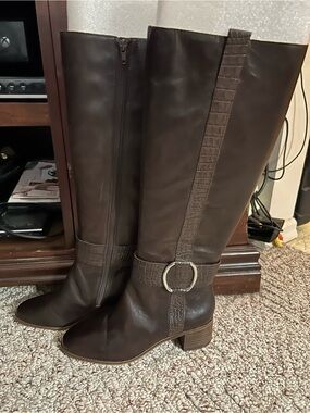 Corso Como Liesbeth Tall Brown Leather Heeled Riding Boots Size 7.5